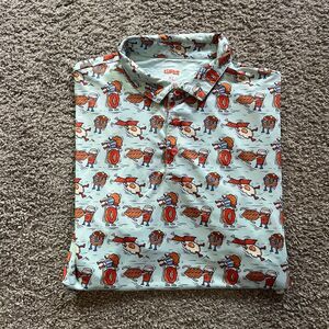 Lofty Llama Performance Golf Polo Breakfast Bacon Eggs Pancakes Print Mens XL